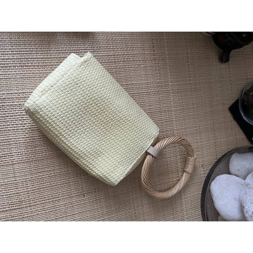 A New Day Straw Bracelet Pouch Clutch Purse Yellow Mini Bag
